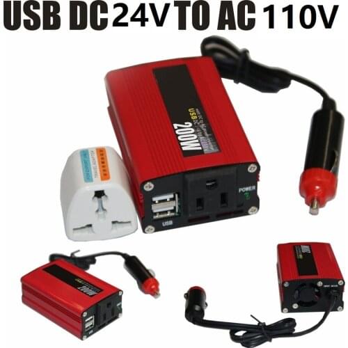 200W Inverter With Fan Modified Sine Wave In Red Power Inverter with USB Port Car Converter DC 24V to AC 110V 50Hz Portable Auto