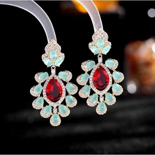 Atmosphere gorgeous dress Earrings inlaid with color zircon luxury heavy industry Flower Earrings