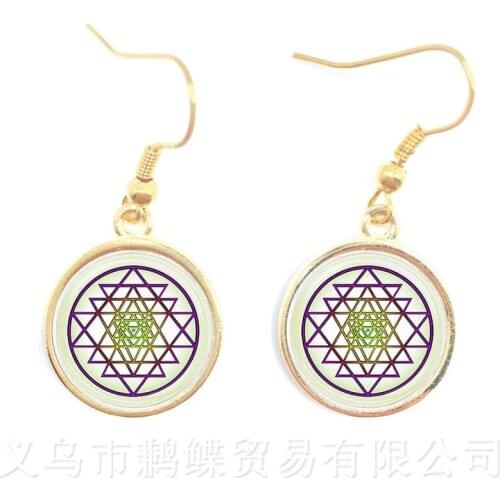 The Buddhism OM Symbol India Mandala Flower Earrings Zen Picture Glass Cabochon Drop Earrings Best Gift For Friends