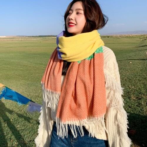 Color Matching Cashmere Plaid Scarf Women New Style for Autumn Winter Thick Warm Tassels Long Shawl British Fashion Scarf women