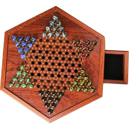 Wooden Chinese Checkers, Drawer Storage Chess Pieces, Includes 60 Wooden Marbles