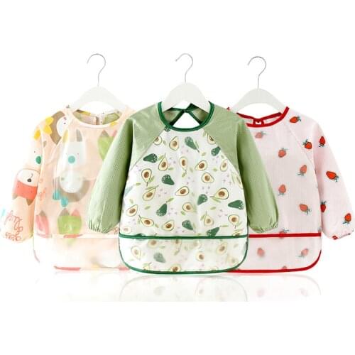 Cartoon Long Sleeve Baby Bibs Cotton Waterproof Reversible Bandana Bibs Children Eating Drawing Apron Baby Feeding Burp Cloth