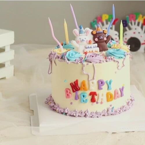 Baby Bathing Baking Lion Bear Cake Topper Happy Birthday Candle Card Dessert Table Dress Up Plugin Party Cake Decor Supplies
