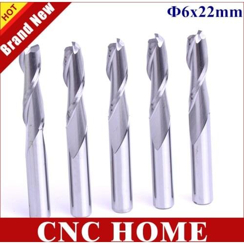 5pcs 6mm Shank Carbide CNC Router Bits 2 Two Flutes Carbide Milling Cutter Spiral End Mill for Wood Acrylic MDF Cutting 22mm CEL