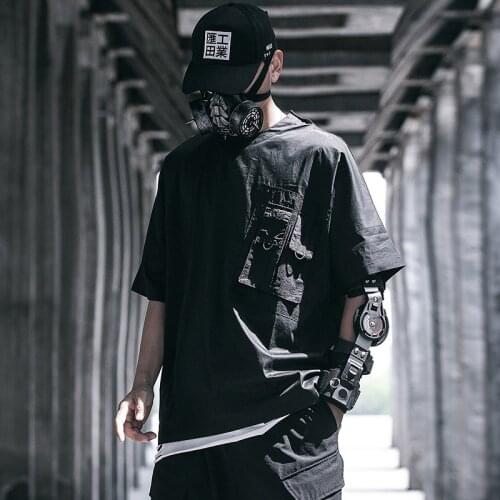 Hip Hop T Shirts Streetwear Men Loose Elastic Band Back Tops 2020 Fashion Summer Harajuku Short Sleeves Shirts