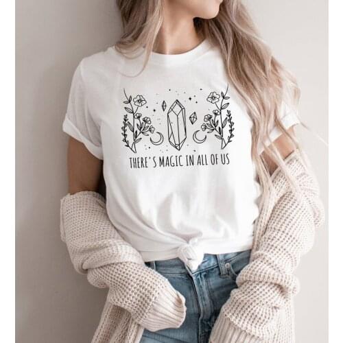 Theres Magic In All of Us T-shirt Aesthetic Crystal Moon Wiccan Shirt Unisex Crystal Lover Graphic Witch Tee Hippie Tops