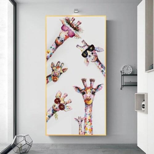 Graffiti Art Canvas Painting Funny Giraffe Family Wall Posters and Prints Animals Wall Art Picture for Living Room Home Decor