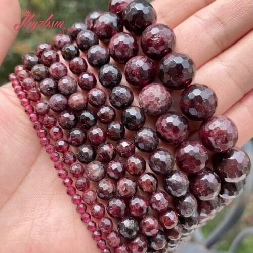 4,6,8,10mm Faceted Round Ball Bead Garnet Natural StoneLoose Beads For Woman DIY Necklace Bracelets Earrings Jewelry Making 15"