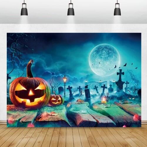 Halloween Backgrounds For Photography Tomb Moon Pumpkin Bat Wood Floor Night Scenic Photographic Backdrop Photocall Photo Studio