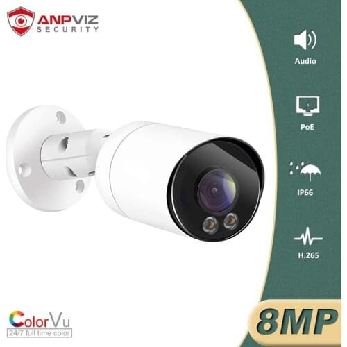 Anpviz 8MP Starlight Colorful POE IP Camera Bullet Super Security Camera 30m Built-in Microphone Audio IP66 Onvif H.265