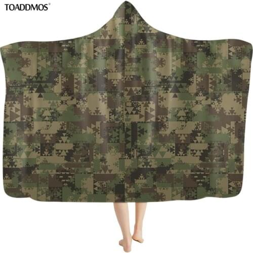 TOADDMOS Camouflage Aztec Green Army Fashion Print Wearable Hooded Blanket for Kids Adult Warm Fleece Sofa Bedroom Throw Blanket