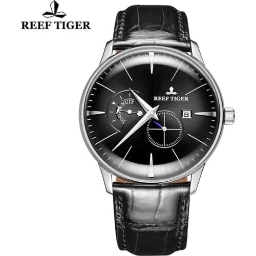 Reef TigerTop Luxury Brand Mens Mechanical Watch Date Clock Stainless Steel Automatic Dress Watches Leather Waterproof Watches