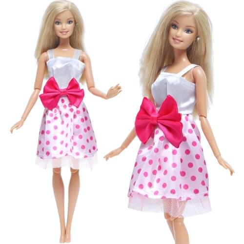 Fashion Doll Dress Bow-knot Daily Casual Wear Outfit Accessories Wave Point Skirt Clothes for Barbie Dolls Dollhouse Girls Toy