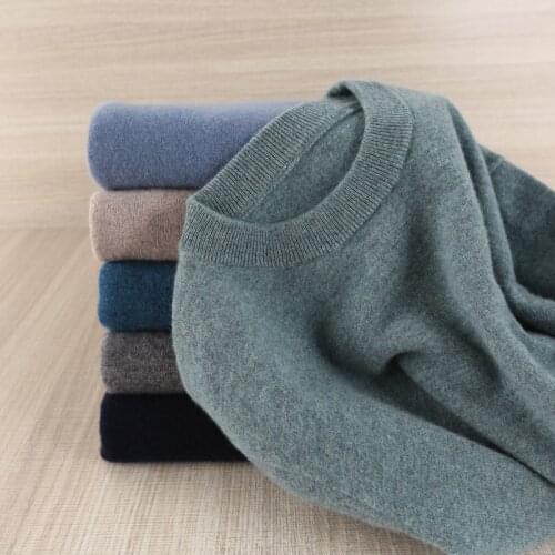 Men Sweater Oneck High Quality Pullovers 100% Wool Knitting Sweater Male Winter Thick Warm Plus Size Man Jumpers 8Color Soft Top
