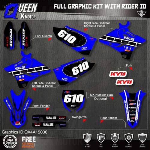 QUEEN X MOTOR Custom Team Graphics Backgrounds Decals 3M Stickers Kit For YAMAHA 2015 2016 2017 2018 2019 YZ125-250 006