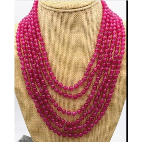 NEW Pretty 6 row pink Purple 8mm beads jewelry necklace 17-22 "AAA