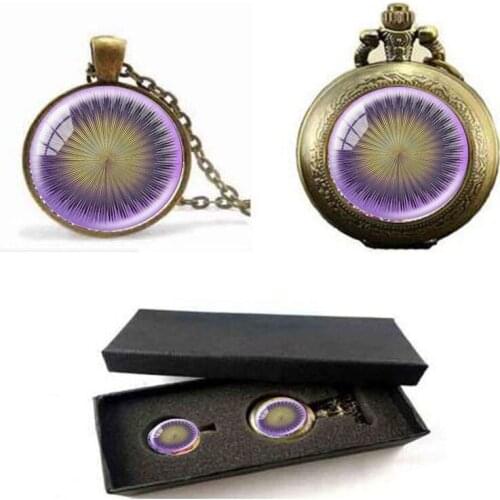 New Fashion Purple Sound Waves Pendant Necklace Glass Cabochon Statement Chain Necklace Women Jewelry pocket watch with free box