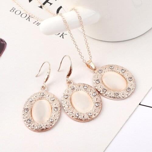 Oval Necklace Earring Jewelry Sets Wholesale Fashion Charm Luxury Exaggerated Charm Opal Wedding Accessories For Women