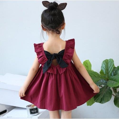 New Baby Girl Clothes Dress Casual Solid Bow Patch Korean Summer Cotton Cute Pretty Clothing Children Kids Baby Girl Dresses