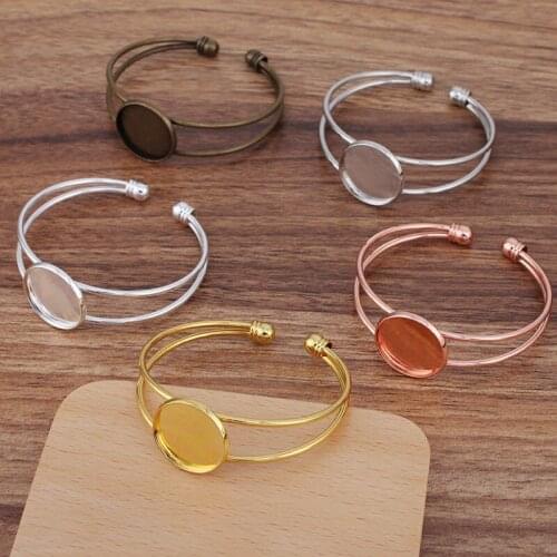 Multi-color Plated Open Cuff Bracelet Bases Settings with 20mm 25mm 27mm Round Smooth Bezel Resin Cabochons Bangle DIY Findings