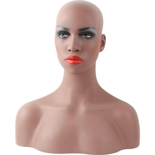 Realistic Fiberglass Female African American Mannequin Dummy Head Bust For Wigs