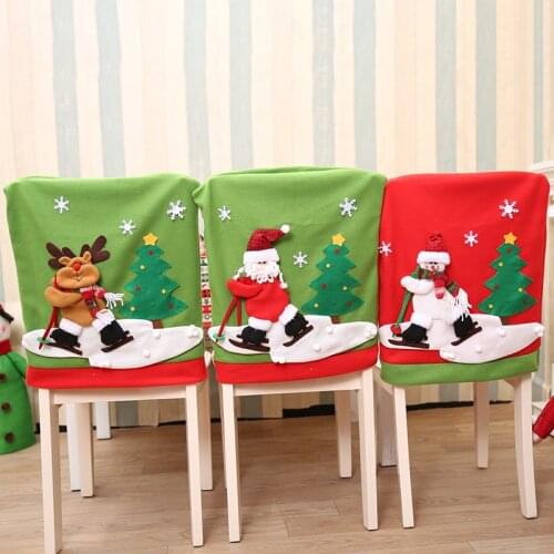 Christmas Chair Santa Claus Cover Set Skiing Style Event Xmas Party Christmas Hat For Chair Dinner Chairs Corving Set