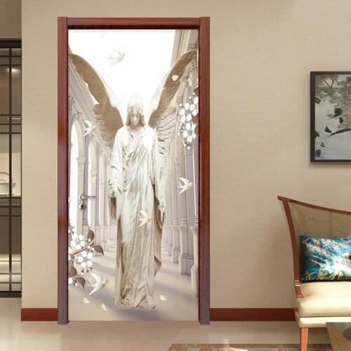 Self-Adhesive Door Sticker 3D Stereo Stone Carving Angel Wings Dove Wallpaper Living Room Study Creative DIY Door Wall Stickers