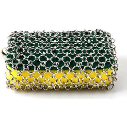 316L Stainless Steel Pot Cleaning Brush Ring Net yellow Sponge Metal Brush Pot Net Ring Net Wash Pot Net Household Cleaning Tool