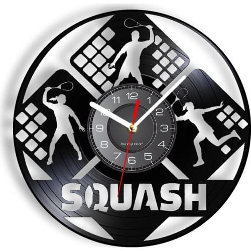 Squash Wall Clock Made Of Real Vinyl Record Tennis Physical Exercise Ball Game Sports Wall Watch With LED Illumination Artwork