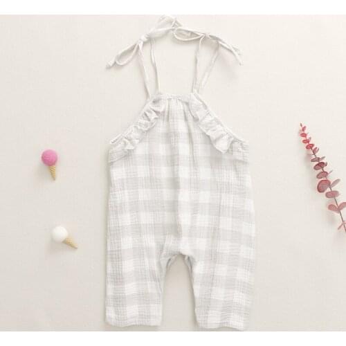 Kaiya Angel Spring Summer Jumpsuit Newborn Baby Girl Boy Clothes Plaid Sleepsuit Clothes Customized Wholesale