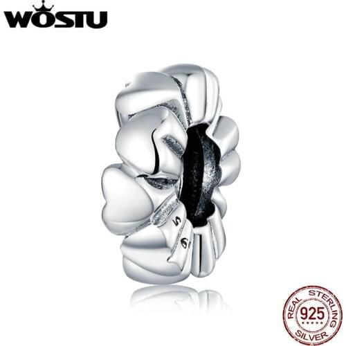 WOSTU 2020 Summer New 100% 925 Sterling Silver Bead Heart to Heart Dangle Charms fit Original Bracelets Women Jewelry