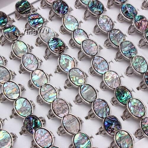 Yingwu Luxury Shells Ring For Women Dazzle Artificial Accessories Vintage Silver Color Big Oval Rings 30pcs Lot