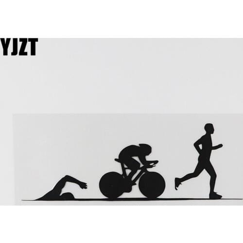 YJZT 16.5CMX5.7CM Sport Running Swimming Cycling Triathlon Vinyl Car Sticker Black/Silver 8A-0831