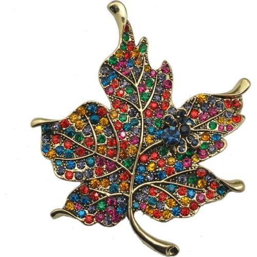 Funny pins Cute Rhinestone Brooch Enamel Pins Badge Crystal Leaf Pin Plant Women Collar Chapas Broches Pin Bijou Spilla Brosche