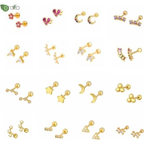 1PC 925 Sterling Silver Ear Piercing Jewelry Earring Crown Lightning Crystal Helix Ear Cartilage Earring Piercing Cartilage