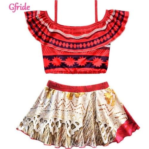 Girls Princess Moana Costume Maui Swimwear For Kids Beachwear Children Swimsuit Swimming Cartoon Bathing Suit Tops Skirts Sets