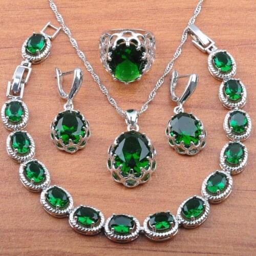 Fashion Women Costume Natural Zirconia Jewelry Sets Silver Color Dangle Earrings And Necklace Bracelet Ring Sets JS0162