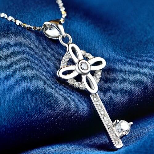 100% Sterling Silver Necklace Key Pendant 925 Silver Necklace Woman Charm Jewelry
