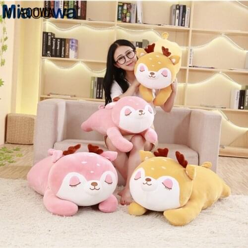 1pc 35/50cm Playful Deer Plush Toy Sleek Cute Squinting On The Floor Fabric Soft For Children As A Christmas Gift