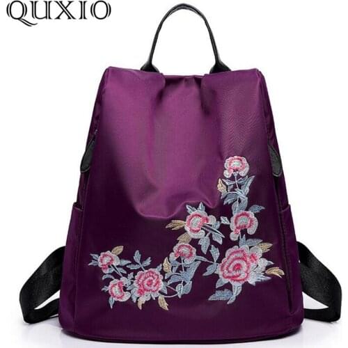 2018 New Fashion Embroidery Women Backpack Flower Casual Nylon Backpacks For Girls Trend Shoulde Bag Ladies Travel Mochila SFH01