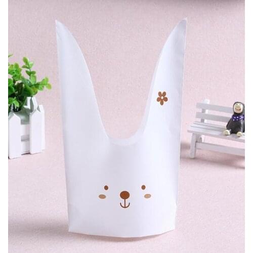 New Arrival 50pcs/pack cute rabbit ear cookie bags Self-adhesive Plastic Bags for Biscuits Snack Baking Package food bag