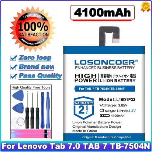 LOSONCOER 4100mAh L16D1P33 Battery for Lenovo Tab 7.0 TAB 7 TB-7504N TB-7504F 7504X Replacement Tablet PC Battery +Free Tools