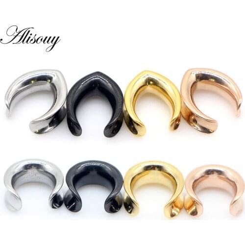 Alisouy 2PCS New Saddle Ear Tunnel Plug Ring Expander Studs Stretchers Fashion Body Piercing Jewelry Earrings