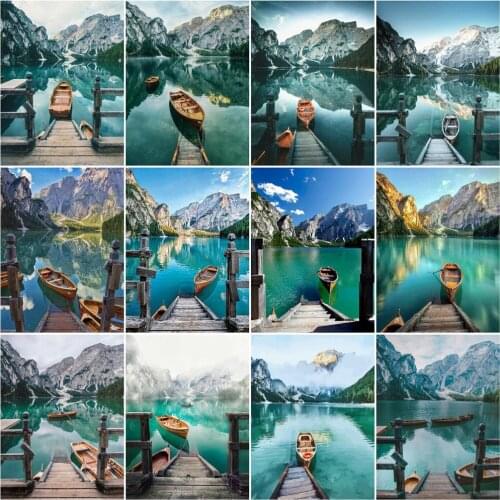 AZQSD Oil Painting By Number Scenery Handpainted Modern Wall Picture By Numbers Boat Lake Handmade Room Decoration