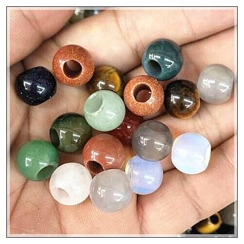 10pcs nature gem stone ball european beads size 12mm big hole 5mm diameter for women bracelet making carnelian aventurine tiger