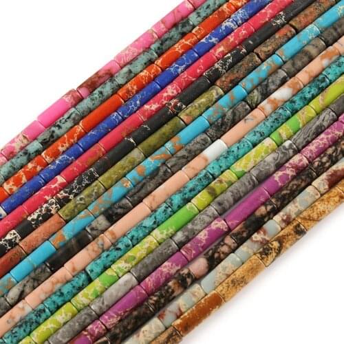 Natural Stone Tube Bead Sediment Jaspers Loose Cylinder Beads for Jewelry Making DIY Chakra Bracelet Accessories 15" 13x4mm
