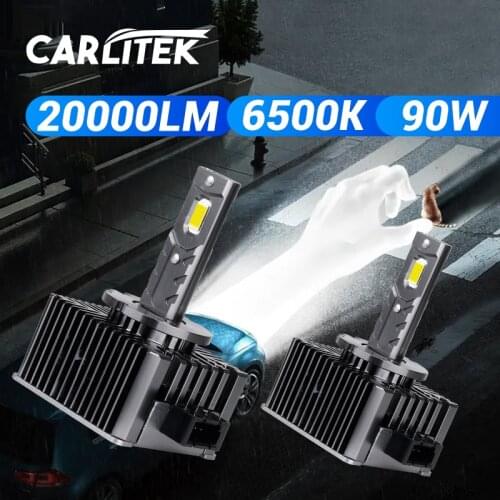 Carlitek D1S LED Headlight 20000LM CSP Chips HID D2S D3S D4S D5S D8S 6500K White Car Light Bulb 1:1 Size Turbo Headlamp 90W/Pair