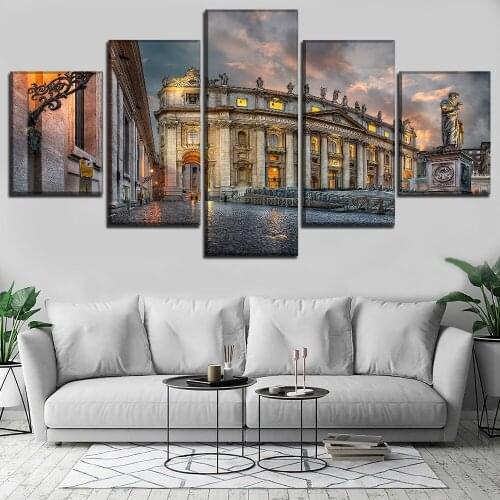 Decorative Wall Art Canvas HD Print 5 Pieces Architecture City Square Peters Basilica Picture Modular Paintings Framework