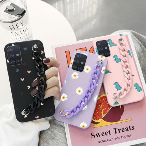 For Samsung Galaxy A51 Case SoftTPU Silicon Back Cover For Samsung A51 SM-A515F A515 A 51 Wrist Chain Bracelet Flower Phone Case