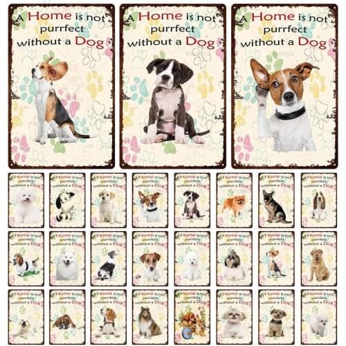 Vintage Metal Poster Of Lovely Dog Puppy Elegant Tin Sign Metal Wall Plates Art Pet Shop Iron Painting For Home Decoration